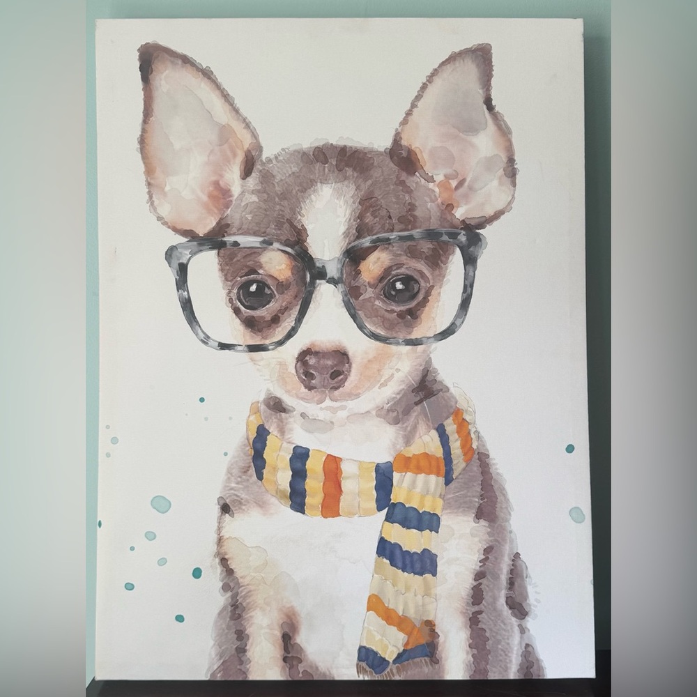 Stupell Hipster Chihuahua Puppy With Glasses & Scarf Watercolor Wall Canvas Art